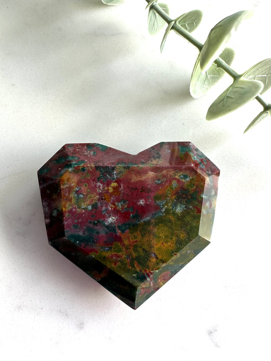 Ocean Jasper Faceted Heart Carving