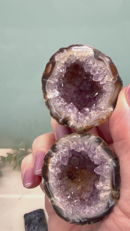 Amethyst Agate Geode Pair
