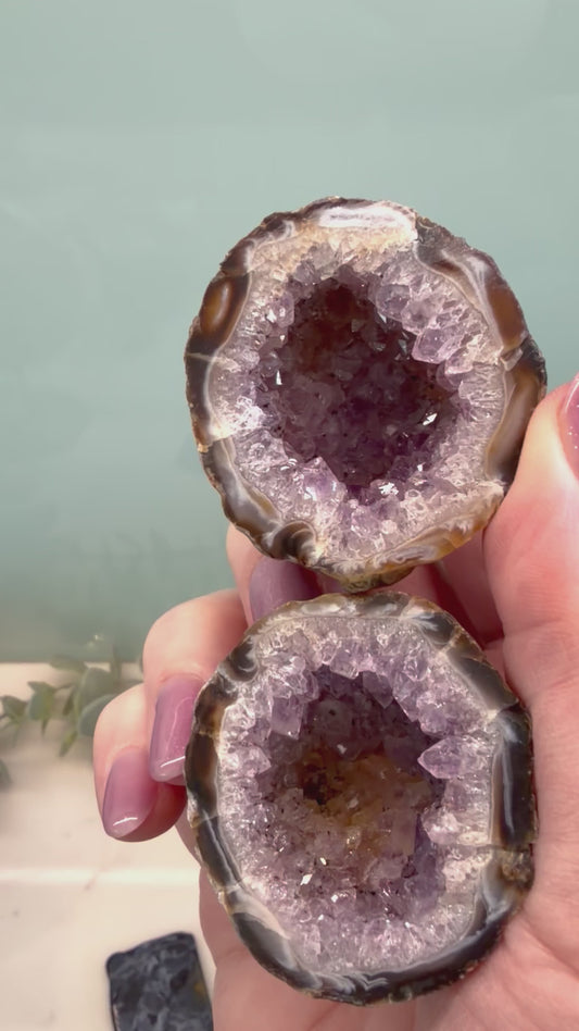 Amethyst Agate Geode Pair